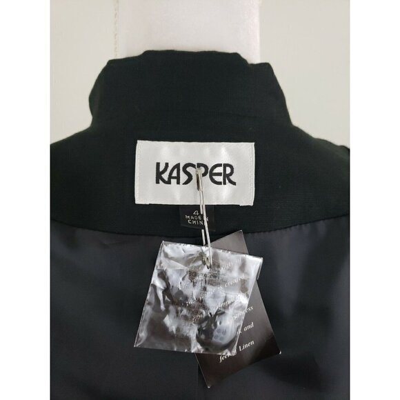 Kasper ~Woman Size 4~ Black Linen Blend Jacket Blazer Lined, Embroidered NWOT - Picture 2 of 12